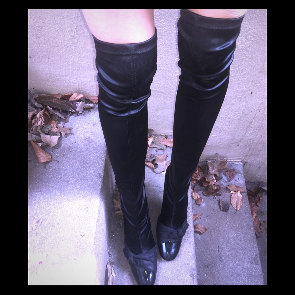 BLay vintage thigh highs high satin/leather boot